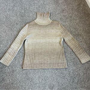 Coldwater Creek Cream Tan Long Sleeve Ribbed‎ Turtleneck Sweater, Size Medium